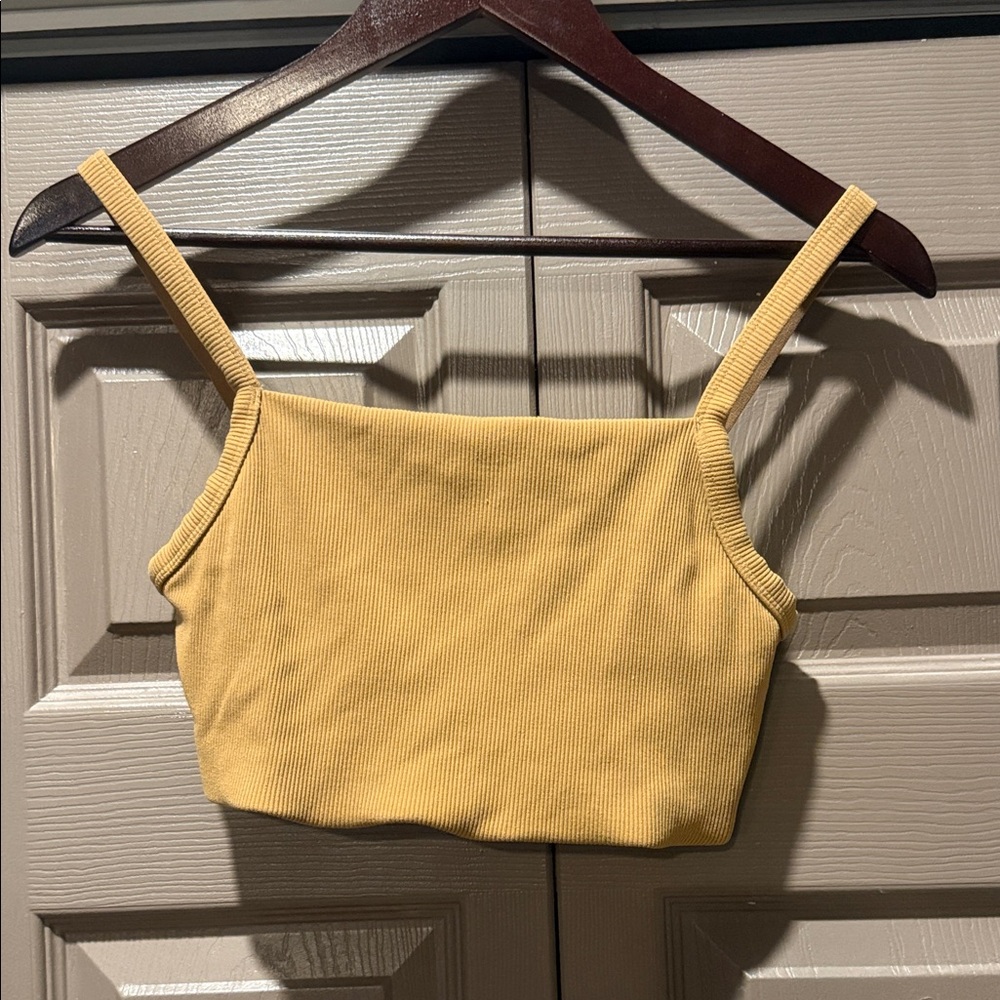 Offline Camel Brown Ribbed Crop Tank Top